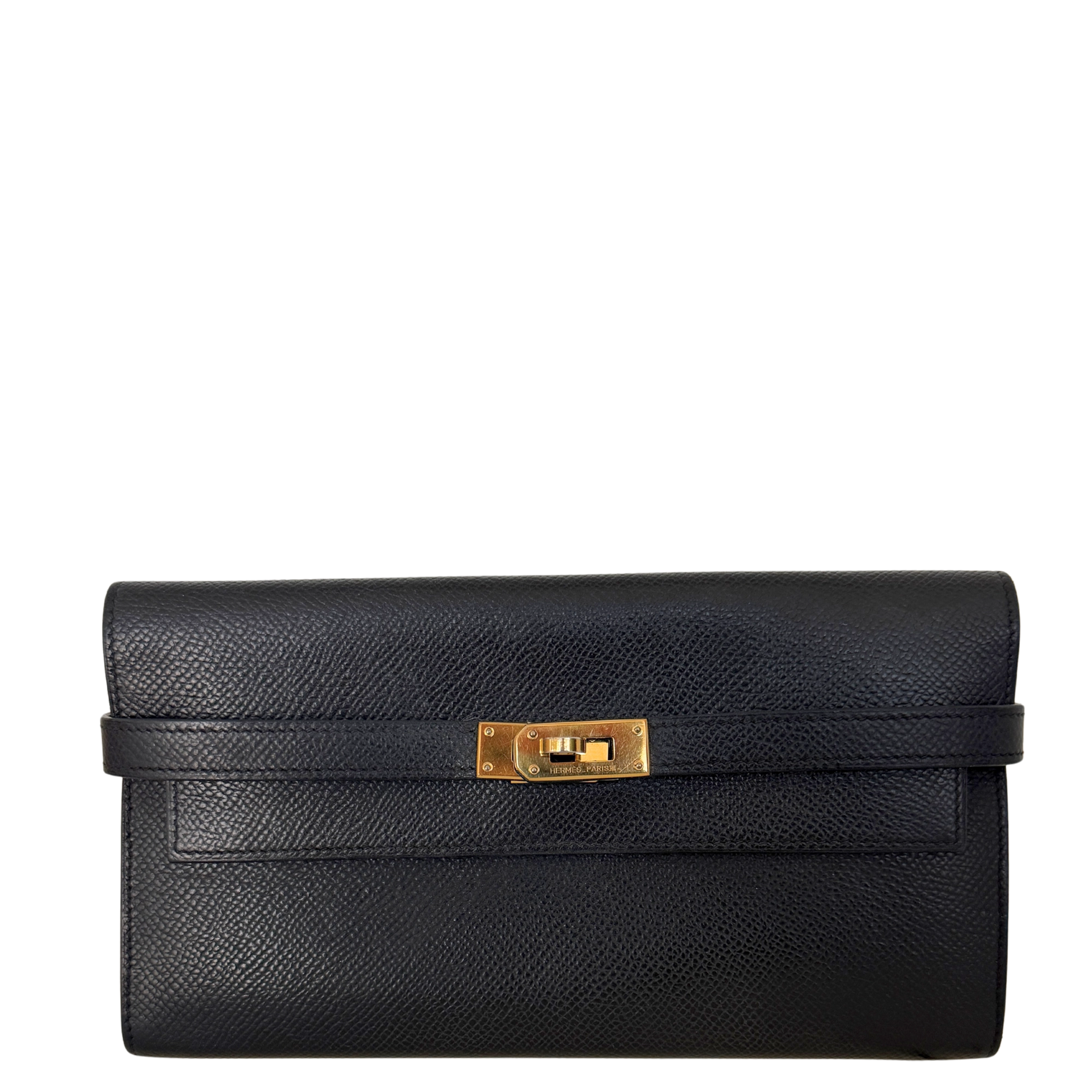 Hermes Kelly Long Wallet schwarz goldene Hardware Epsom Leder / sehr gut Hermès