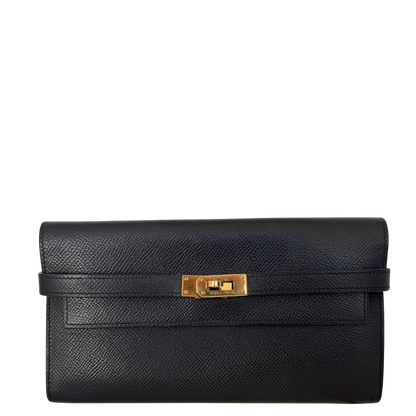 Hermes Kelly Long Wallet schwarz goldene Hardware Epsom Leder / sehr gut Hermès