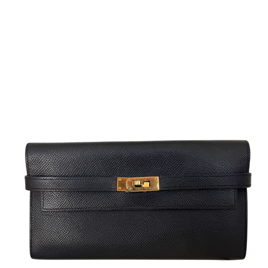 Hermes Kelly Long Wallet schwarz goldene Hardware Epsom Leder / sehr gut Hermès