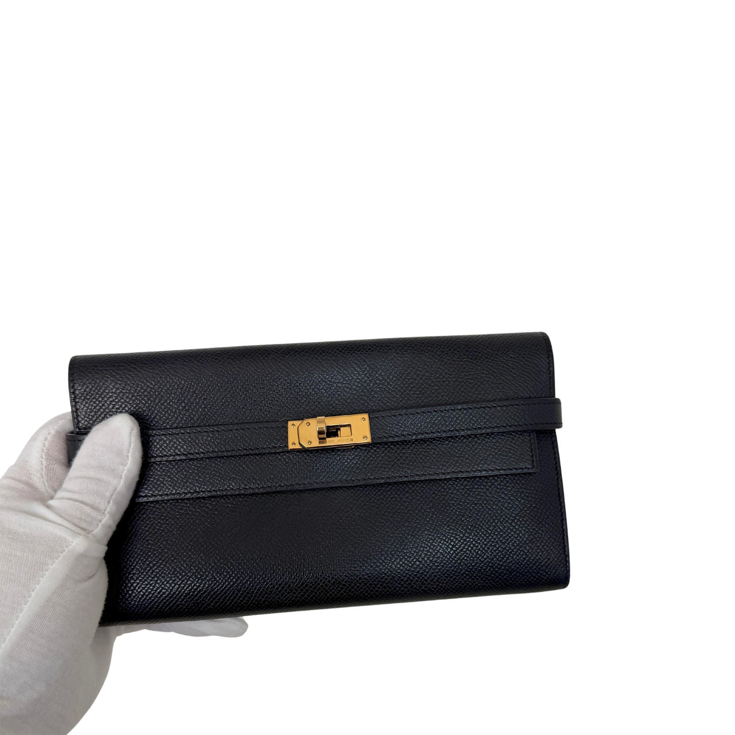 Hermes Kelly Long Wallet schwarz goldene Hardware Epsom Leder / sehr gut Hermès