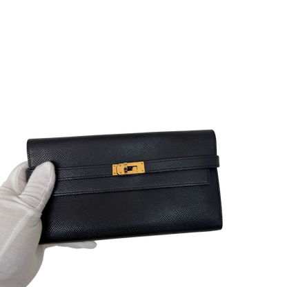Hermes Kelly Long Wallet schwarz goldene Hardware Epsom Leder / sehr gut Hermès