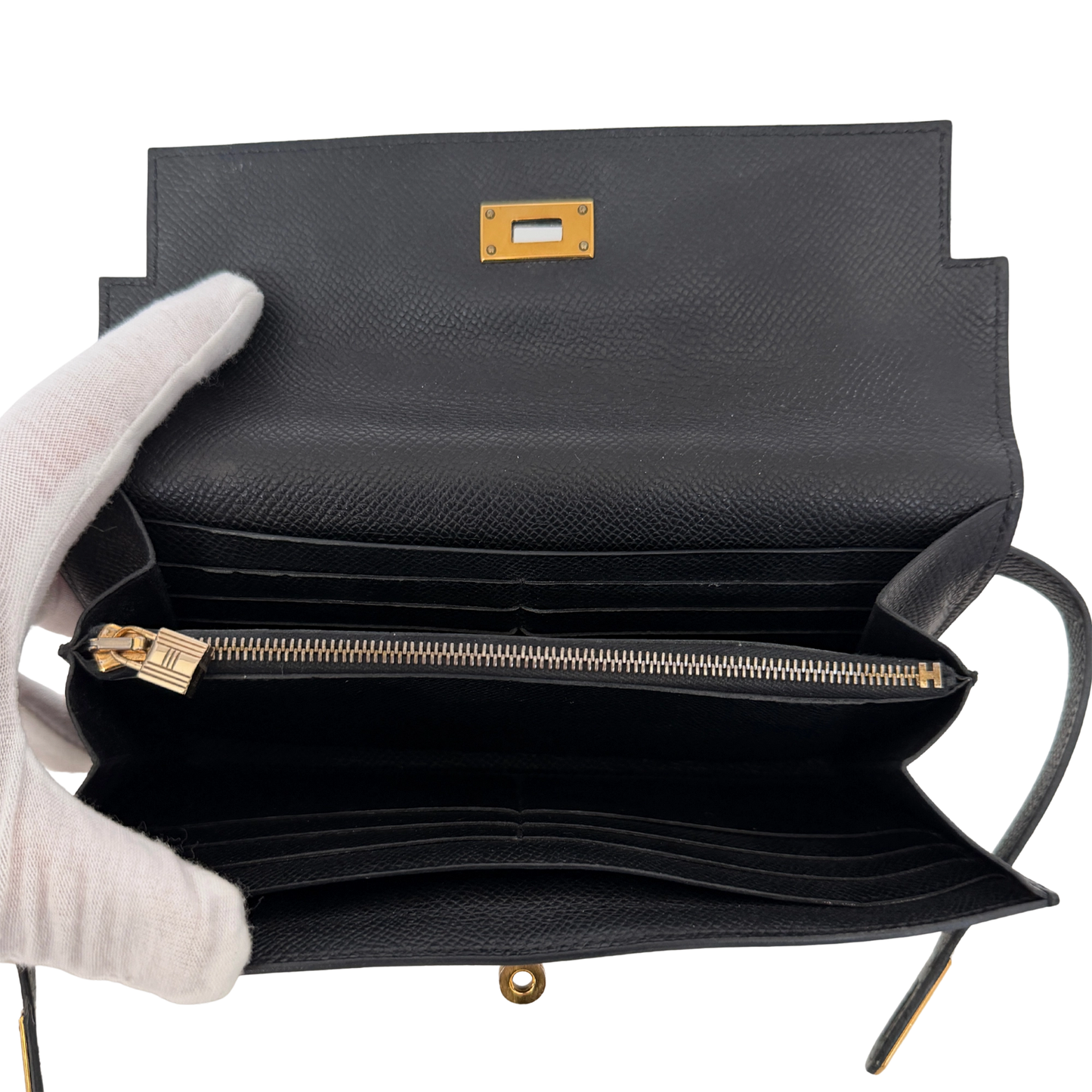 Hermes Kelly Long Wallet schwarz goldene Hardware Epsom Leder / sehr gut Hermès