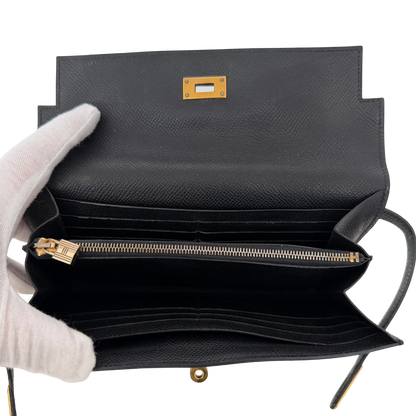 Hermes Kelly Long Wallet schwarz goldene Hardware Epsom Leder / sehr gut Hermès