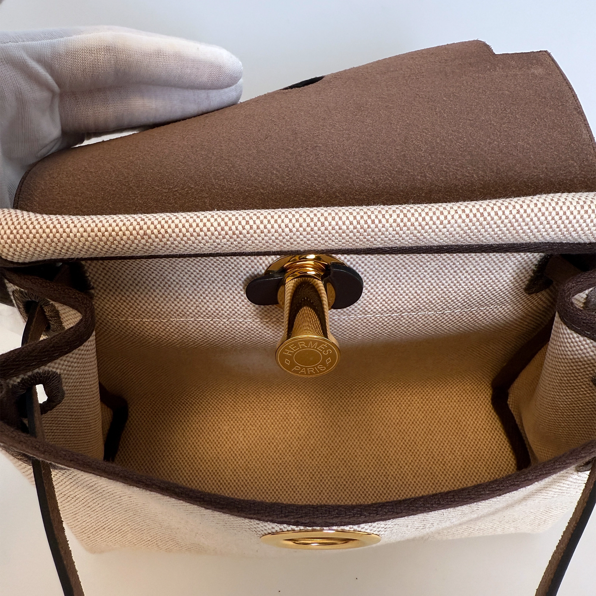 Hermès Herbag Zip 20 Mini Ecru Beige GHW Fullset / neuwertig Hermès