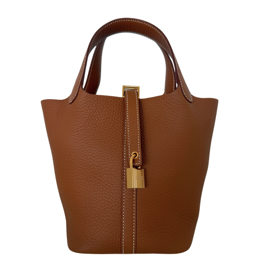Hermès Picotin 18 Taurillon Clémence braun goldene Hardware 2025 Fullset / neuwertig Hermès