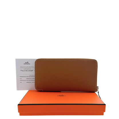 Hermès Silk'In Classique Brieftasche Epsom Leder braun Fullset / neuwertig Hermès