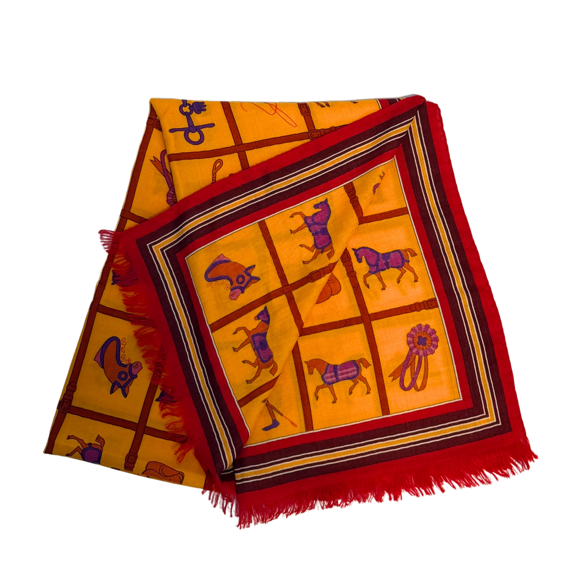 Hermès Schal Pferd Gelb Rot / neuwertig Hermès