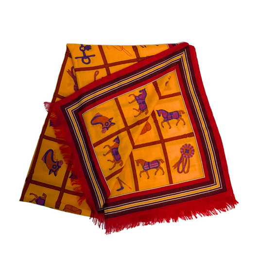 Hermès Schal Pferd Gelb Rot / neuwertig Hermès