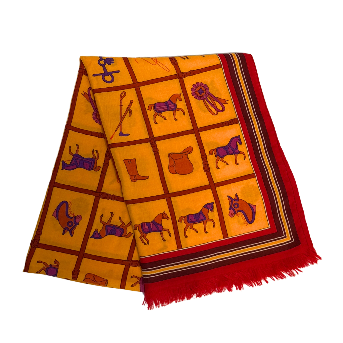 Hermès Schal Pferd Gelb Rot / neuwertig Hermès