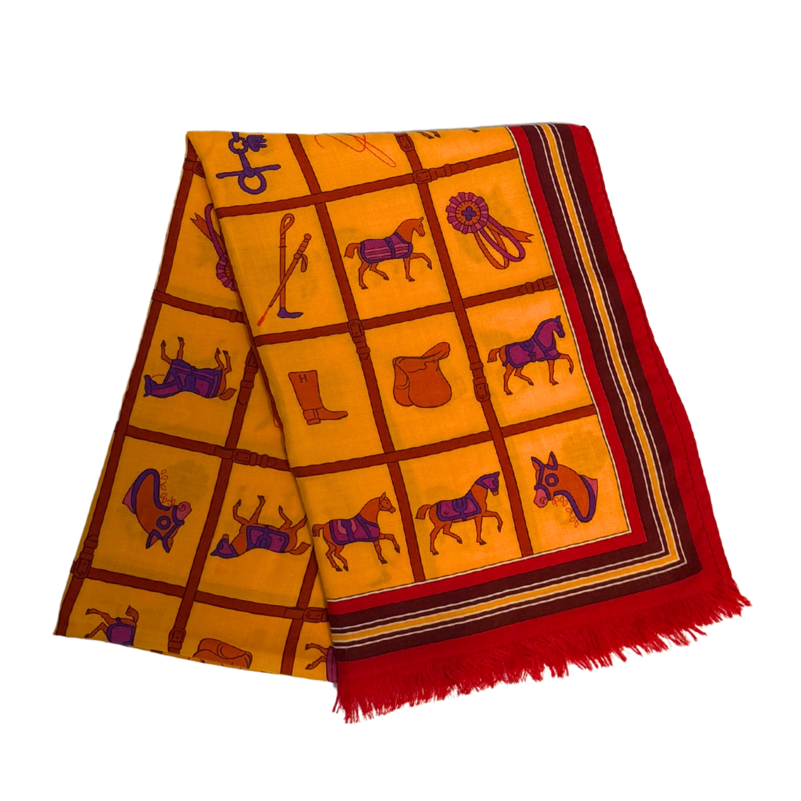 Hermès Schal Pferd Gelb Rot / neuwertig Hermès
