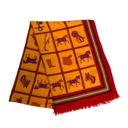 Hermès Schal Pferd Gelb Rot / neuwertig Hermès