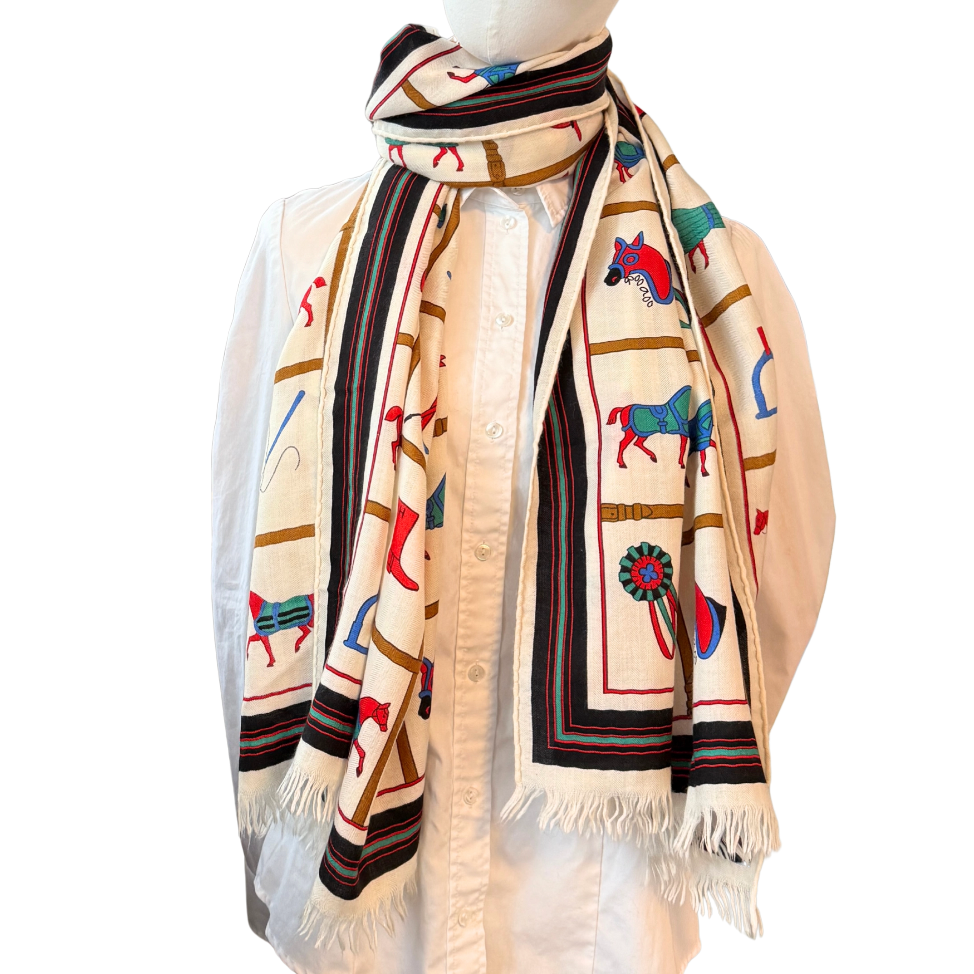 Hermès Schal Pferd Weiß / neuwertig Hermès