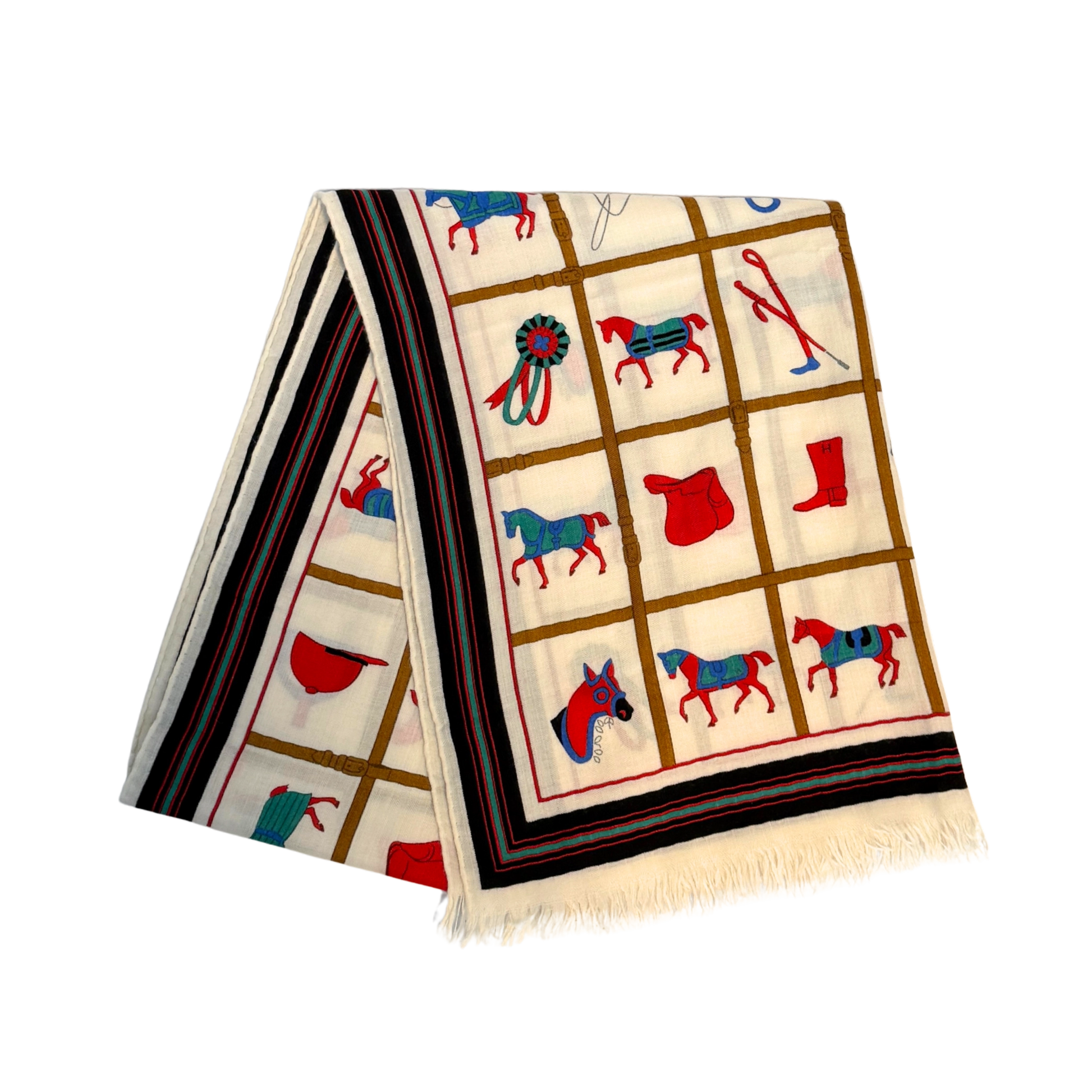 Hermès Schal Pferd Weiß / neuwertig Hermès