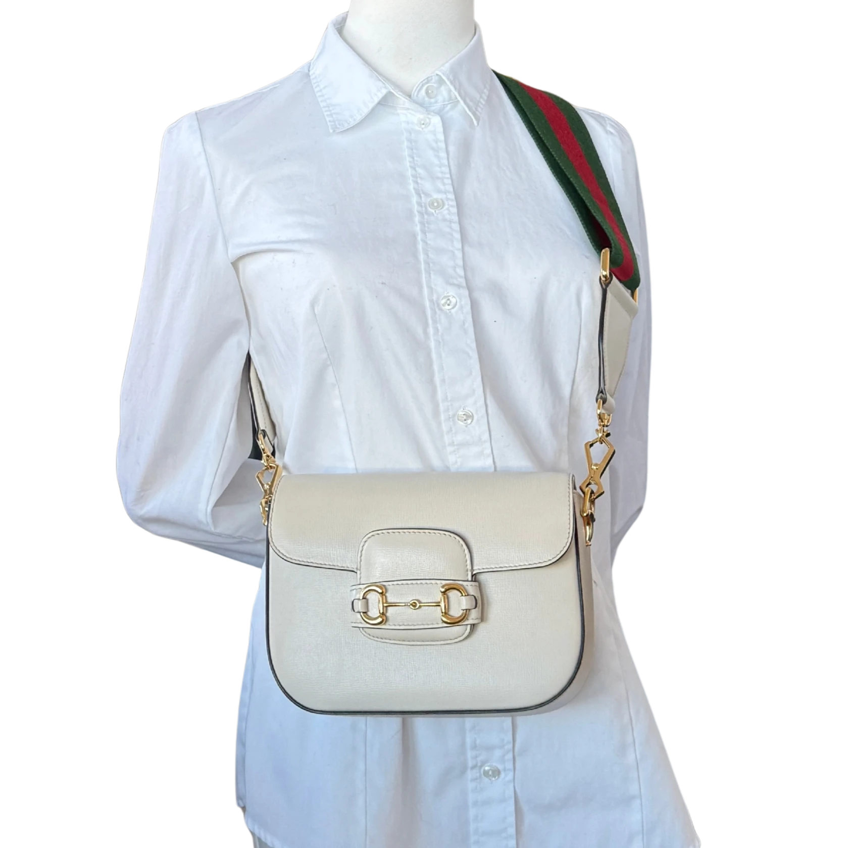 Gucci Kleine Horsebit 1955 Schultertasche Weiß / sehr gut Gucci