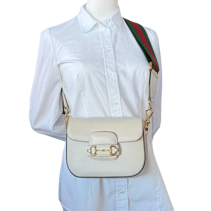 Gucci Kleine Horsebit 1955 Schultertasche Weiß / sehr gut Gucci