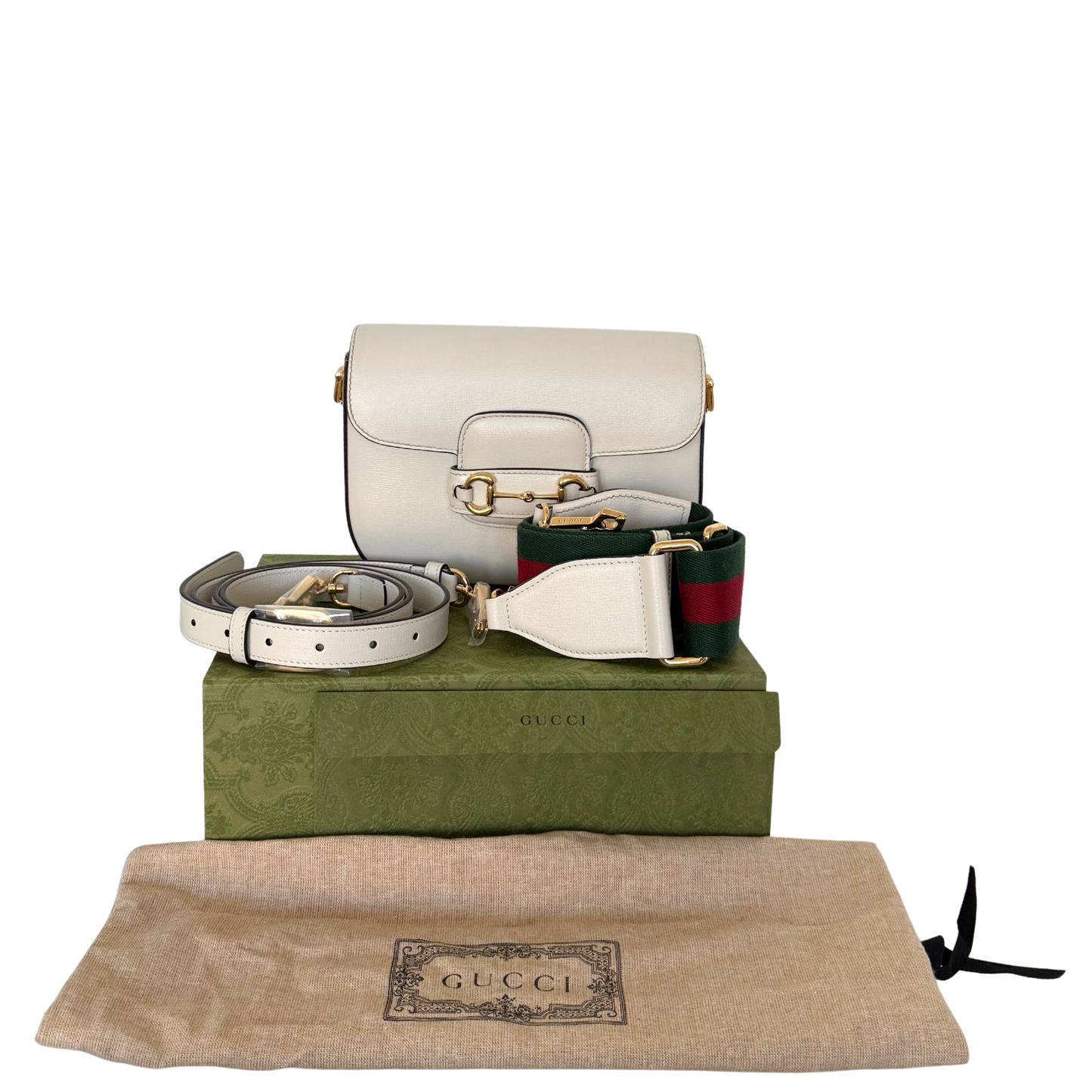 Gucci Kleine Horsebit 1955 Schultertasche Weiß / sehr gut Gucci