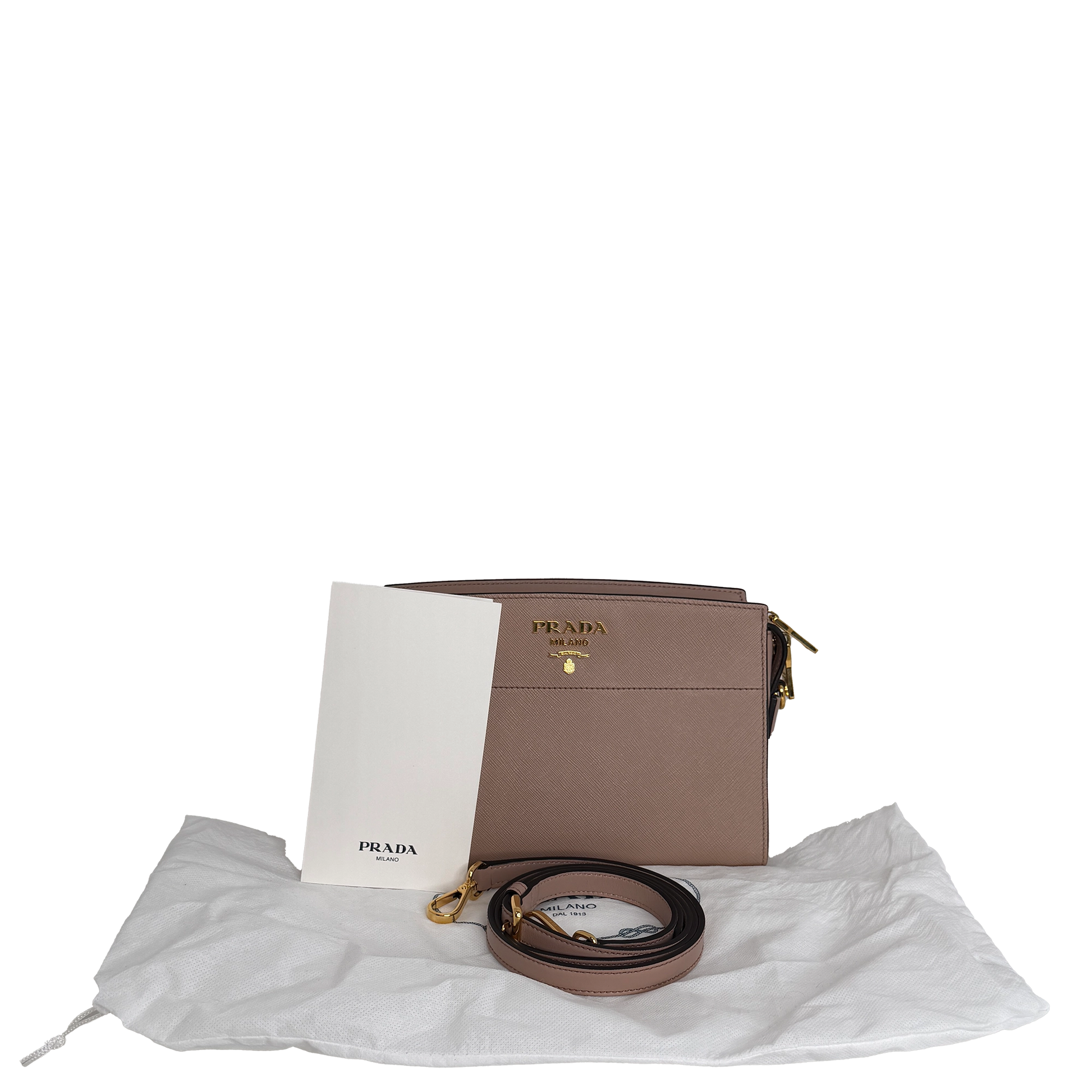 Prada Bandoliera Crossbody Tasche in Puder Saffiano Leder / neuwertig Prada