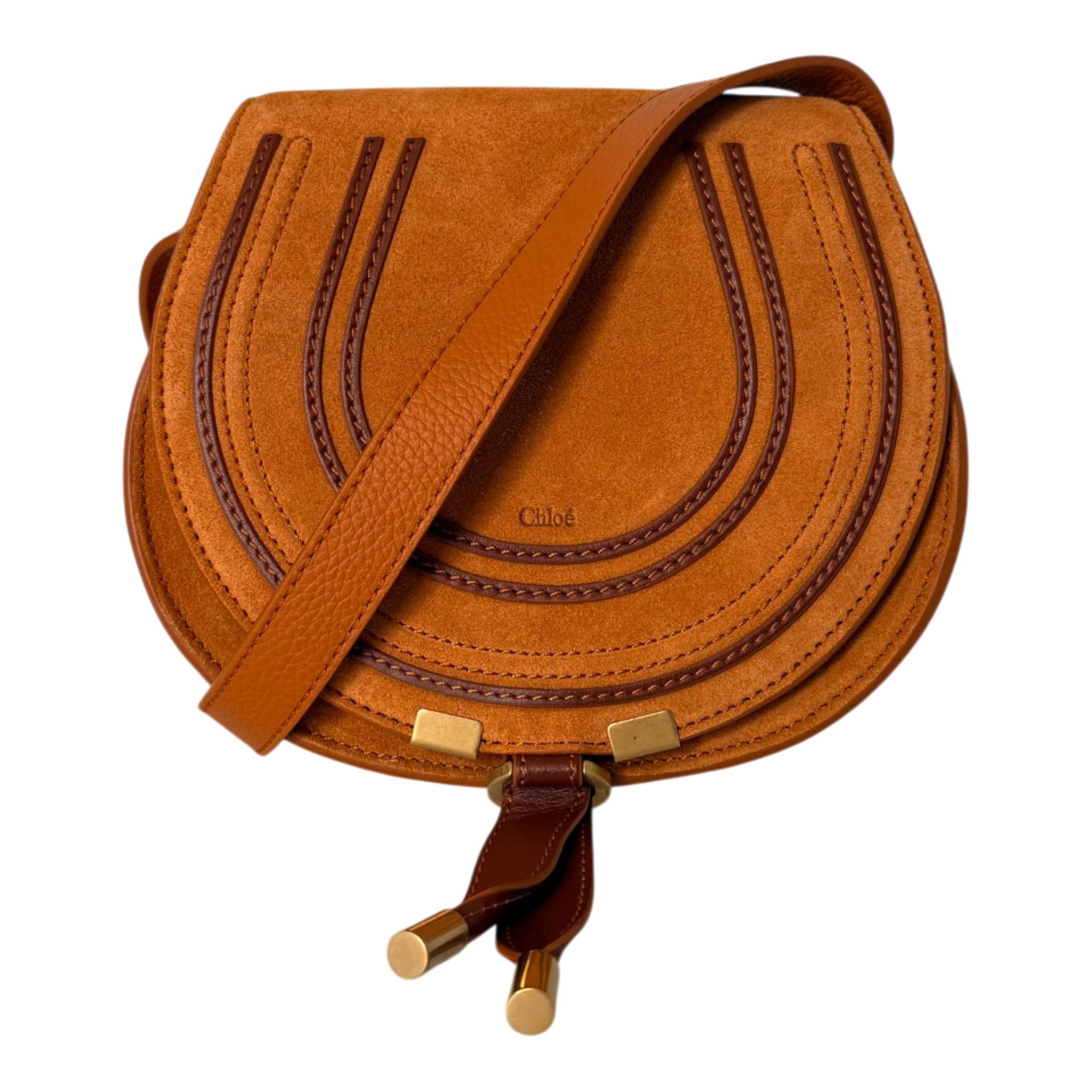 Chloé Marcie Small Saddle Bag Veloursleder Cognac / neuwertig Chloé