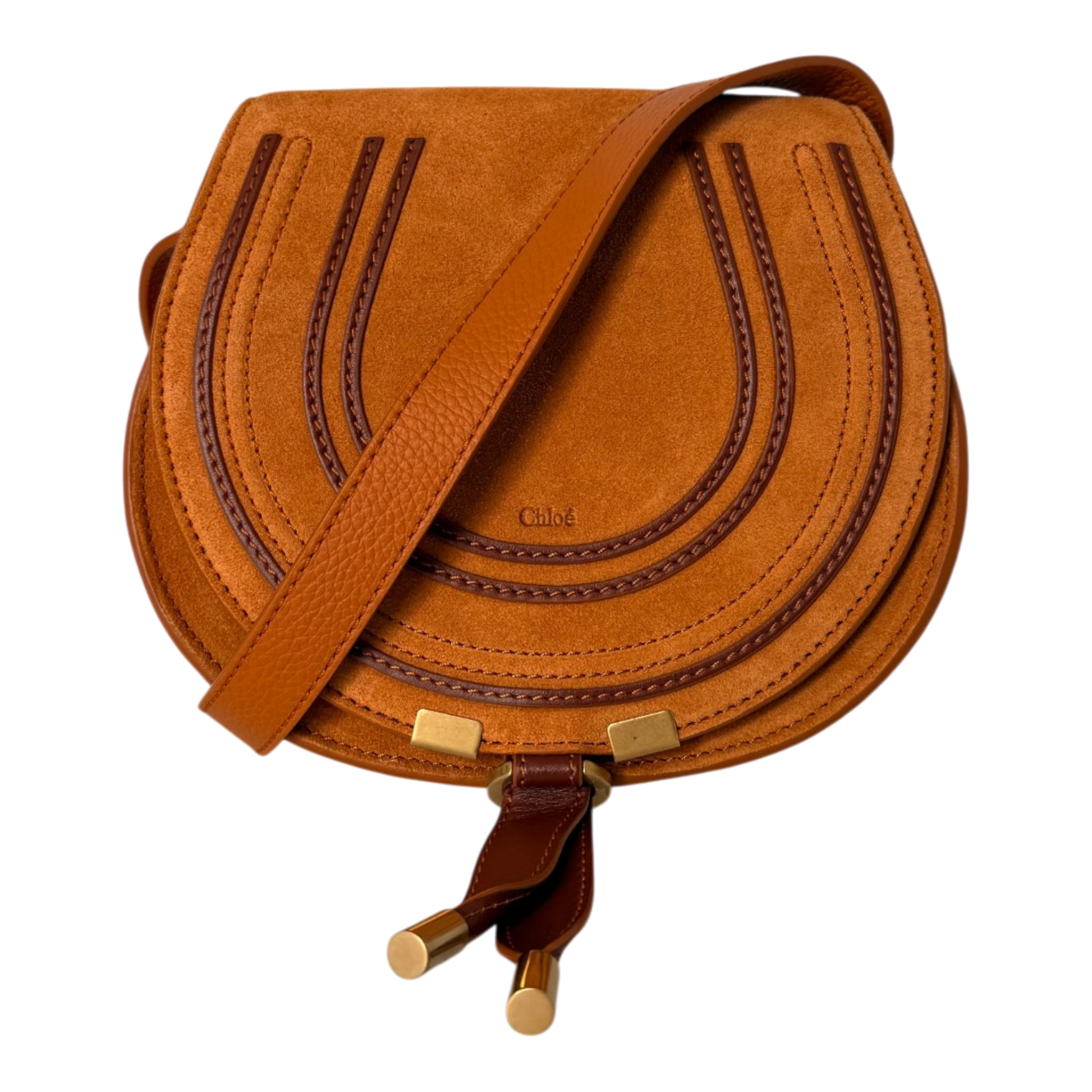 Chloé Marcie Small Saddle Bag Veloursleder Cognac / neuwertig Chloé