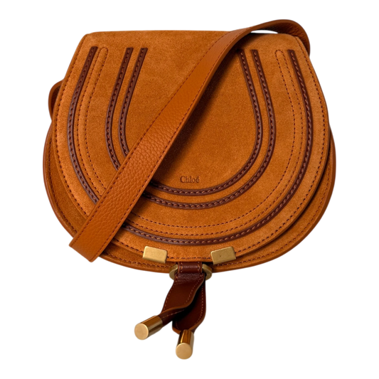 Chloé Marcie Small Saddle Bag Veloursleder Cognac / neuwertig Chloé