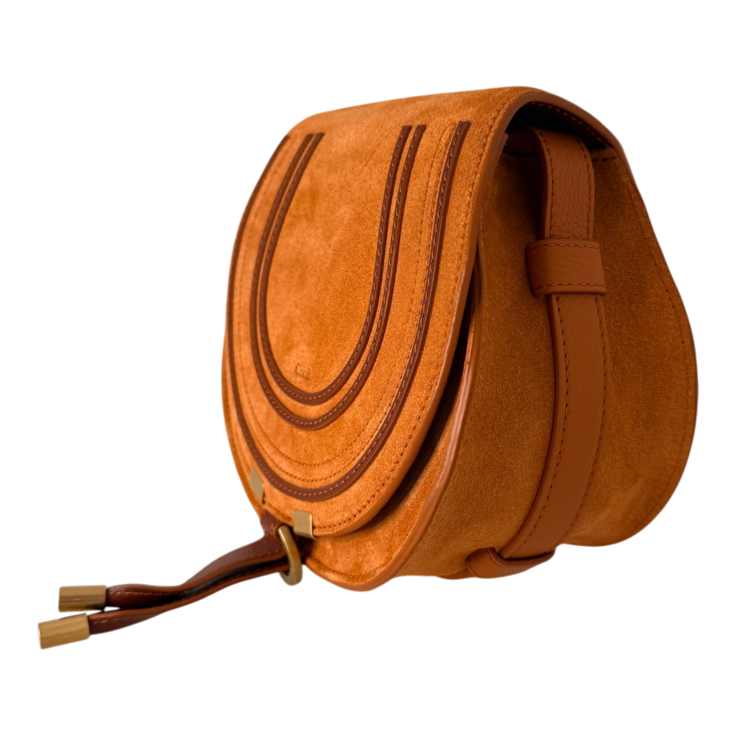Chloé Marcie Small Saddle Bag Veloursleder Cognac / neuwertig Chloé