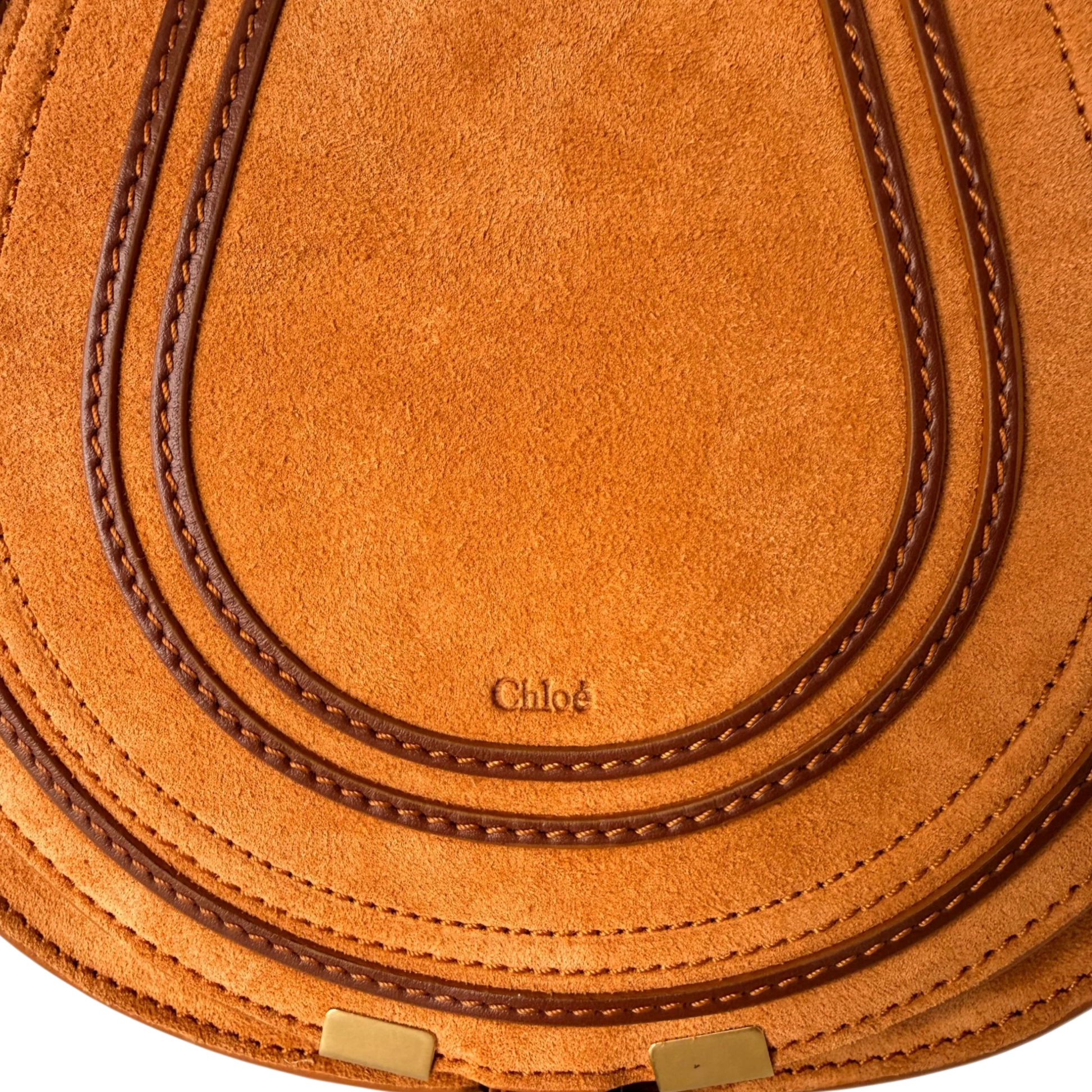 Chloé Marcie Small Saddle Bag Veloursleder Cognac / neuwertig Chloé
