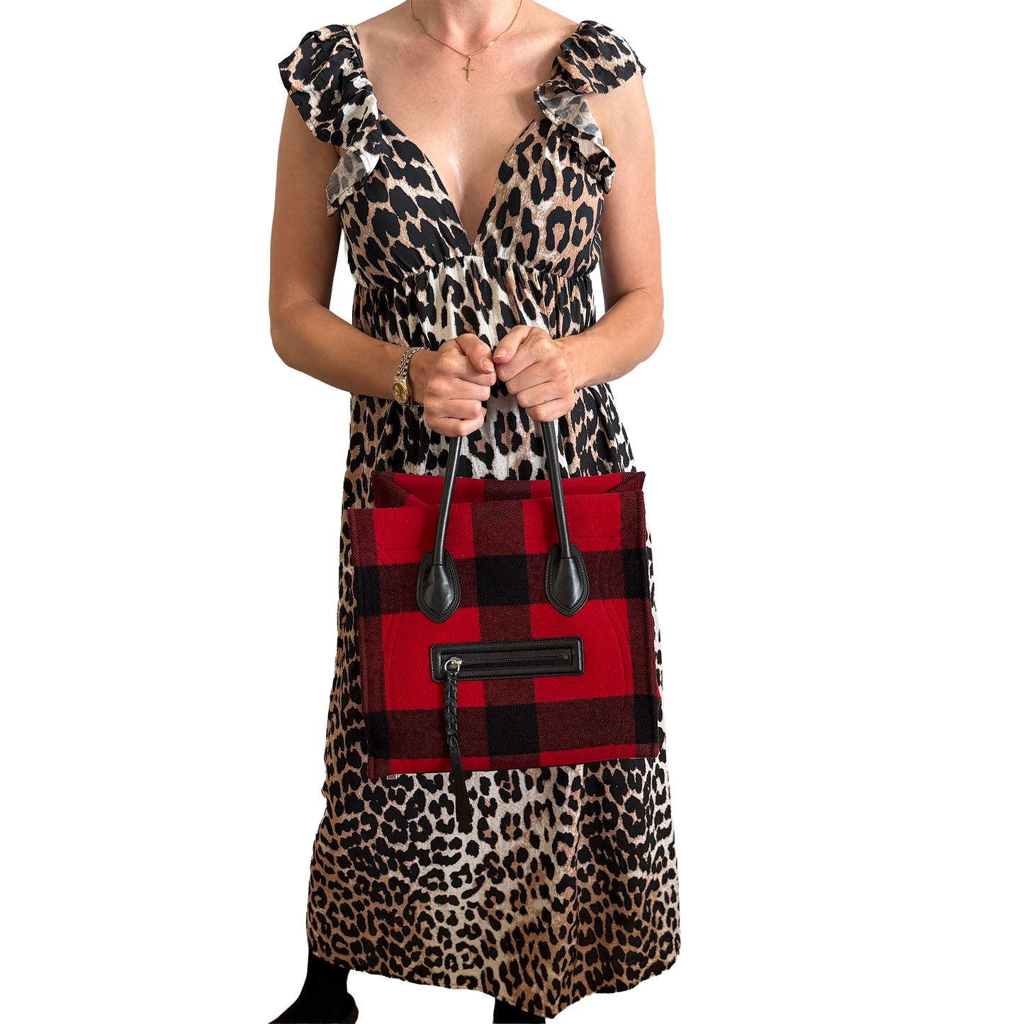 CELINE Tartan Phantom Luggage Bag Wolle rot schwarz / gut CELINE