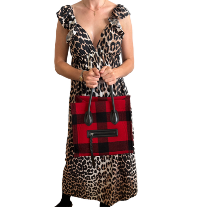 CELINE Tartan Phantom Luggage Bag Wolle rot schwarz / gut CELINE