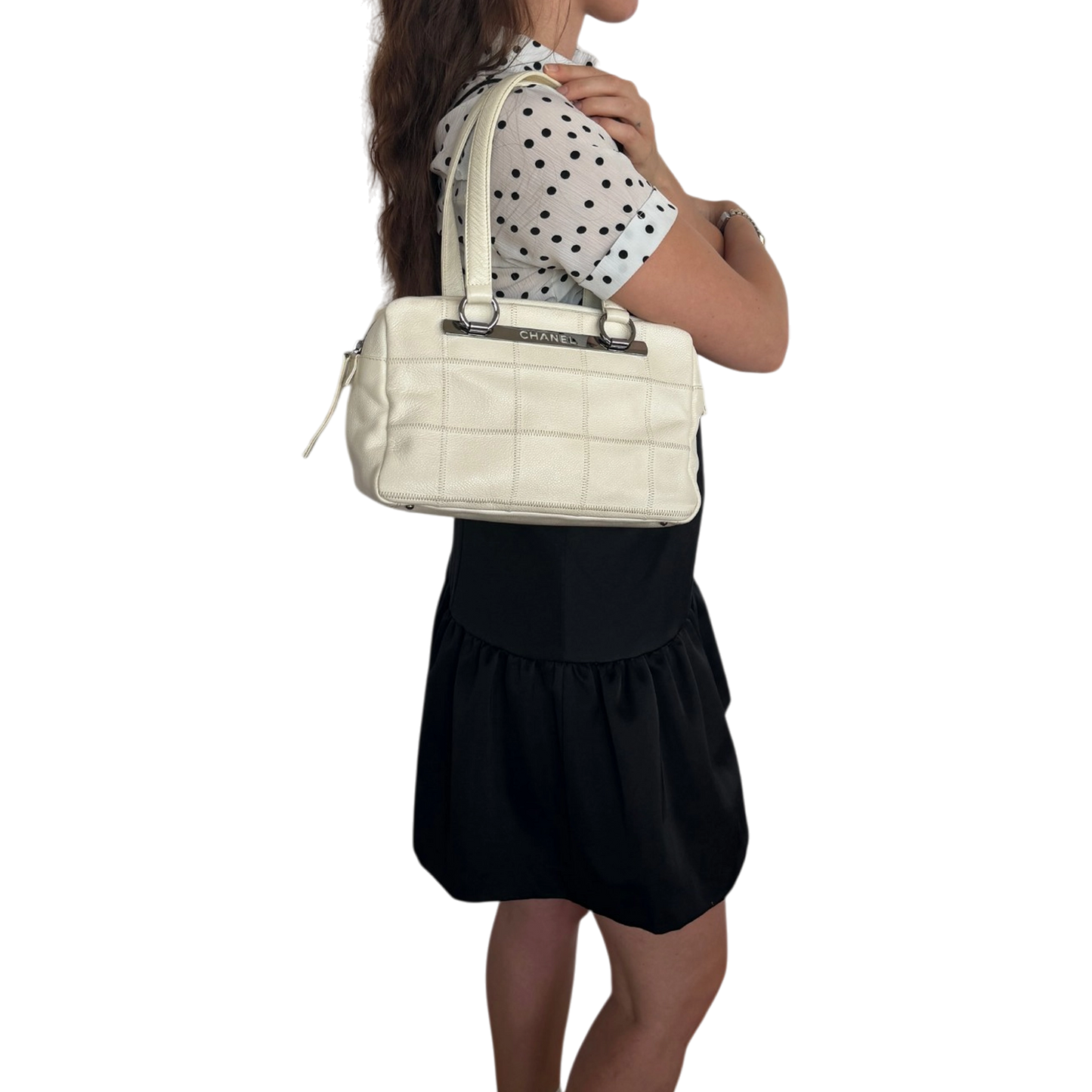 Chanel Square Stitch LAX Bowler Bag weiß / gut Chanel