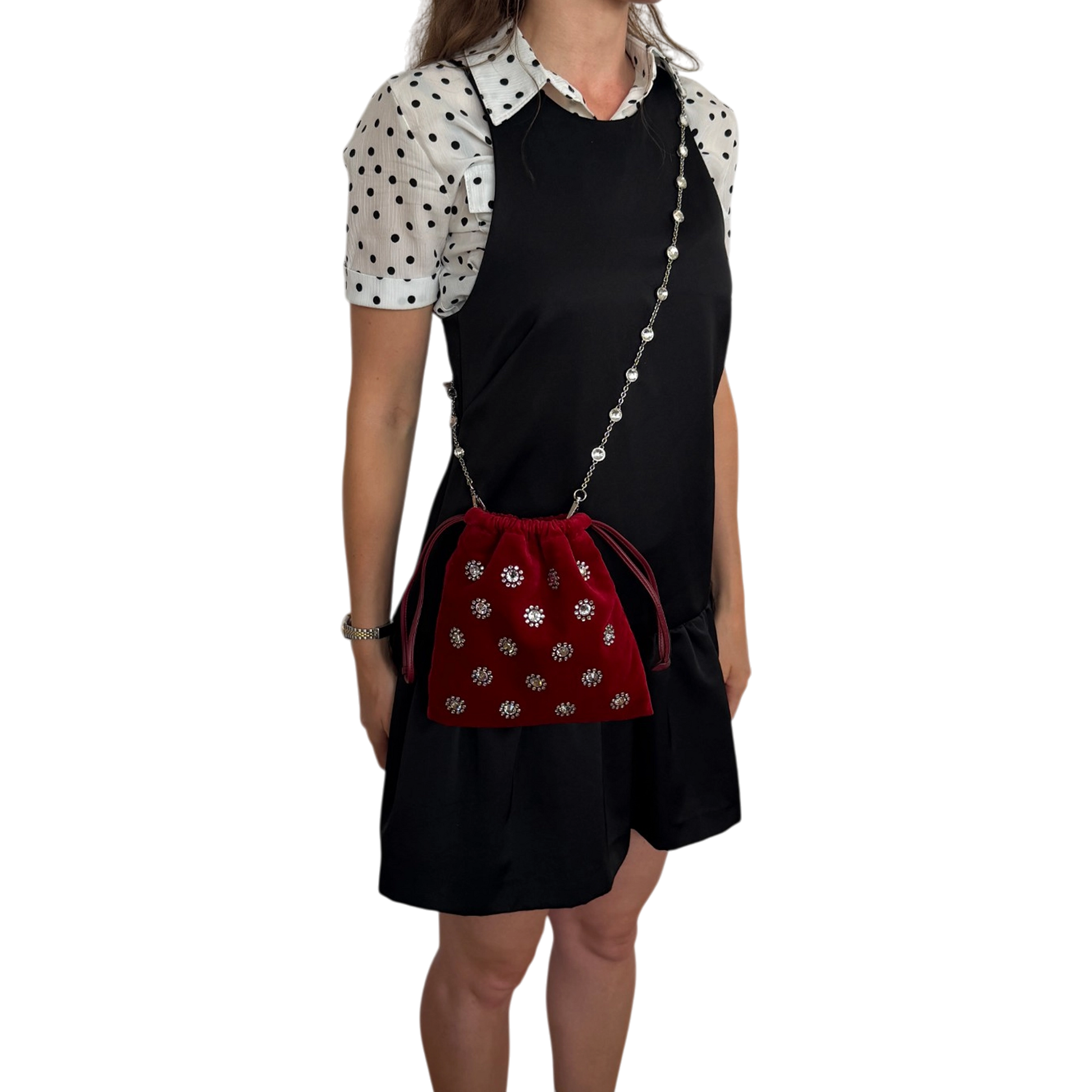 MIU MIU Crystal-Embellished Velvet Clutch on Chain  rot / neuwertig MIU MIU