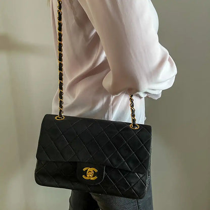 Chanel Timeless Double Flap Small schwarzes Lammleder / sehr gut - Echtheitscheck