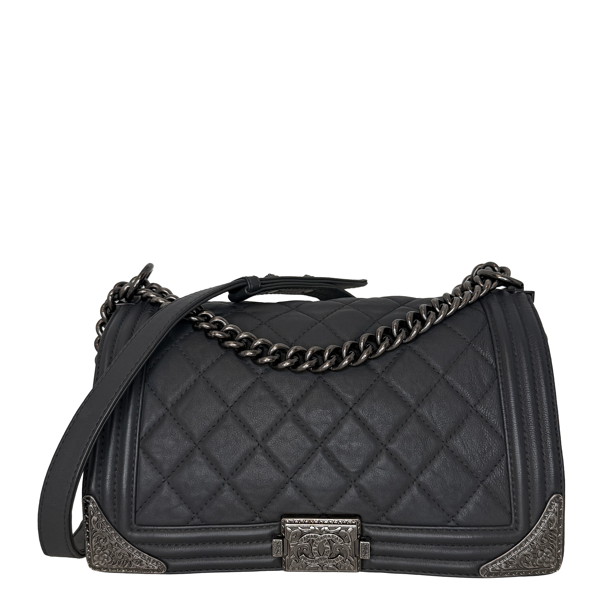 Chanel Paris-Dallas  Boy Flap Lammleder dunkelgrau / sehr gut Chanel