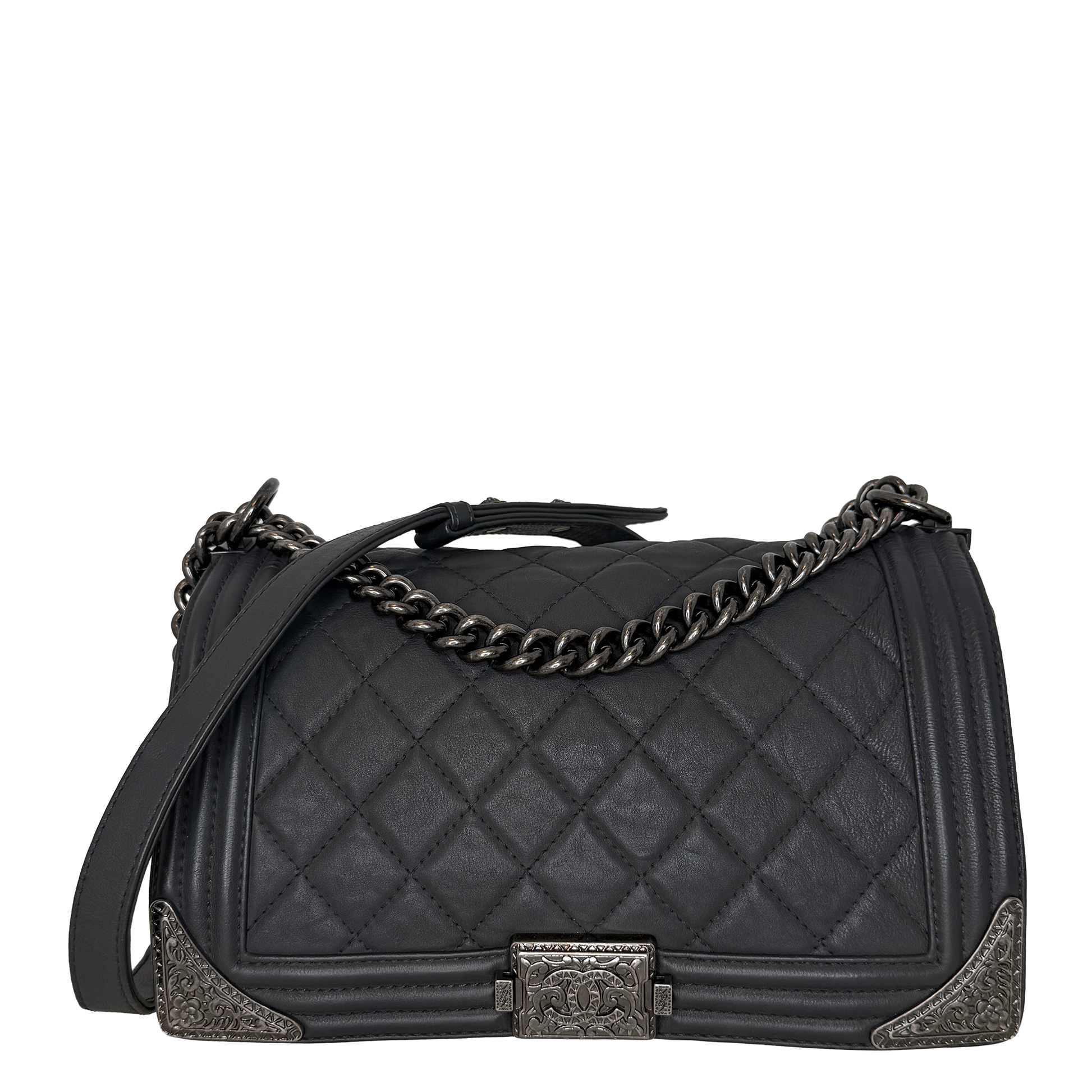 Chanel Paris-Dallas  Boy Flap Lammleder dunkelgrau / sehr gut Chanel