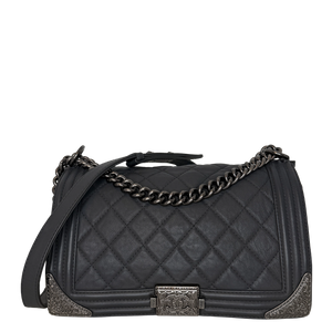 Chanel Paris-Dallas  Boy Flap Lammleder dunkelgrau / sehr gut