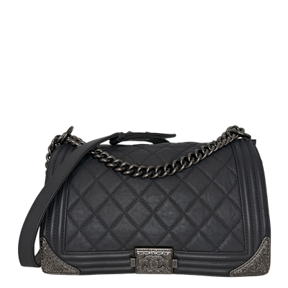 Chanel Paris-Dallas  Boy Flap Lammleder dunkelgrau / sehr gut Chanel