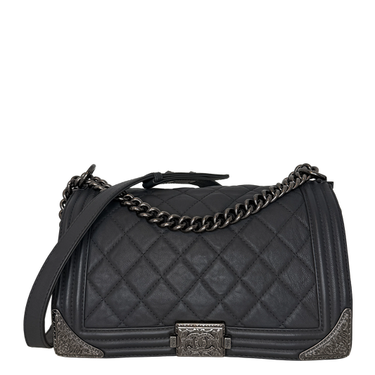 Chanel Paris-Dallas  Boy Flap Lammleder dunkelgrau / sehr gut Chanel