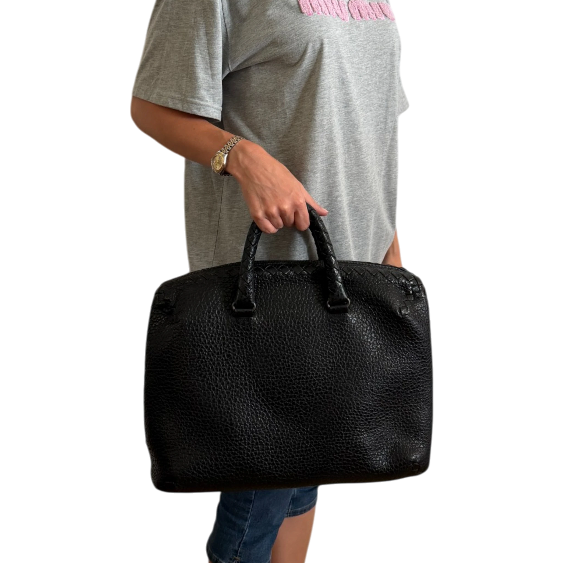 Bottega Veneta Intrecciato Cervo Aktentasche schwarz Bottega Veneta
