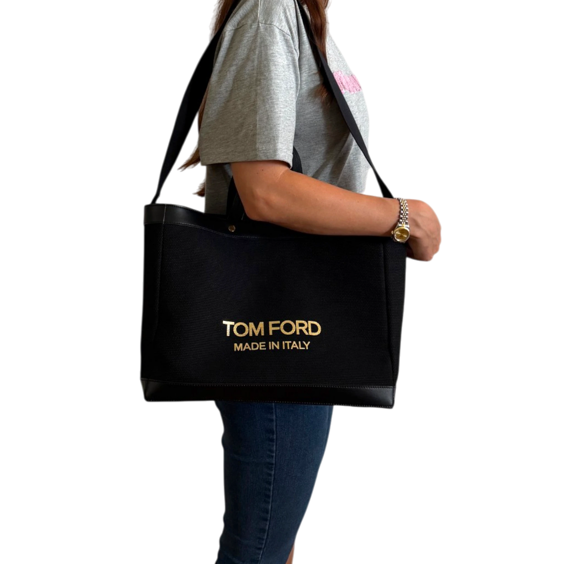 Tom Ford T Screw Shopper Medium Schwarz goldene Hardware Tom Ford