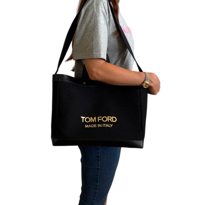 Tom Ford T Screw Shopper Medium Schwarz goldene Hardware Tom Ford