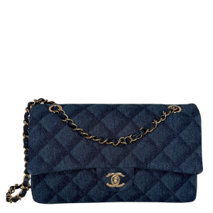 Chanel Timeless Double Flapbag Medium Denim blau 2022 / neuwertig