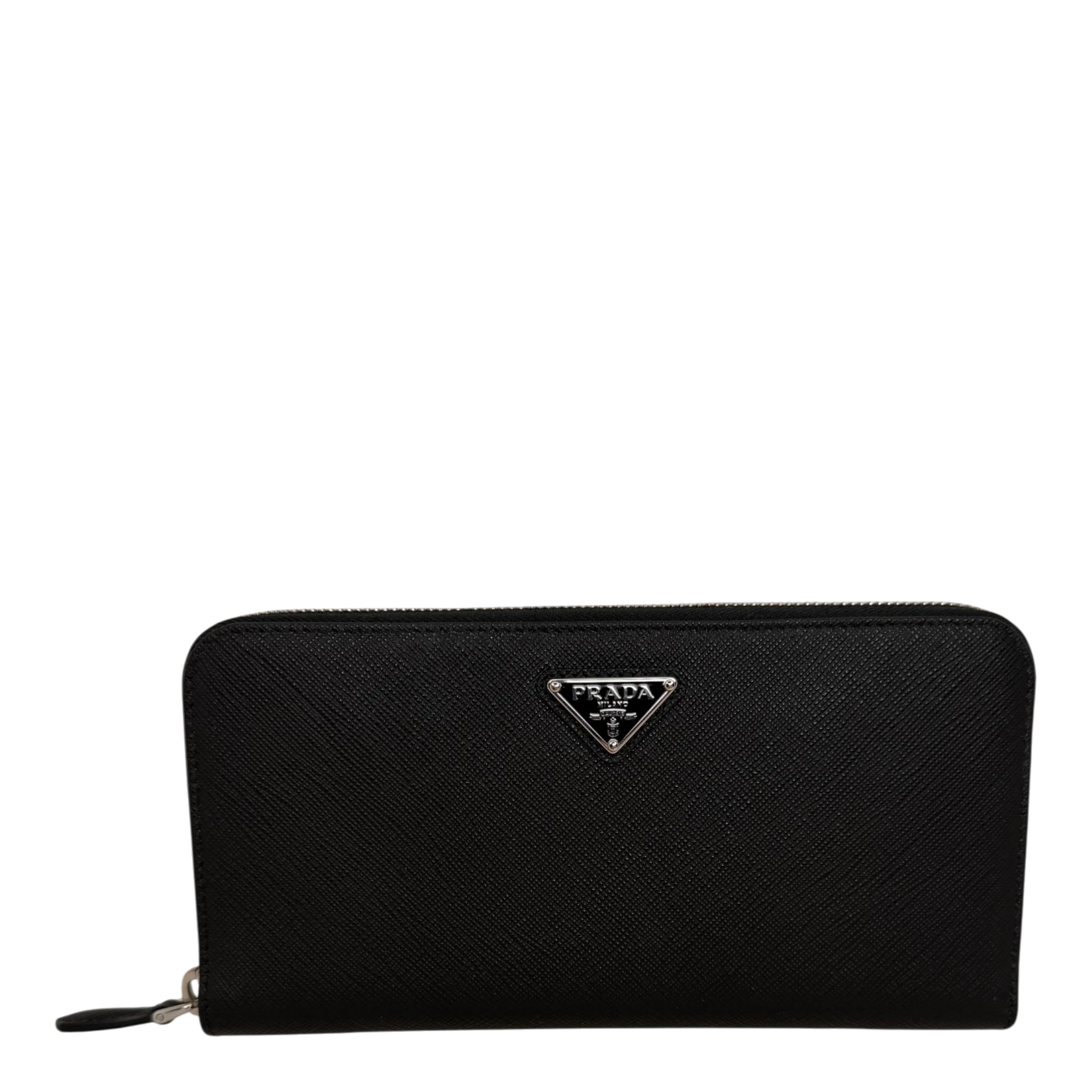Prada Saffiano Zip Geldbörse Leder schwarz Fullset Prada