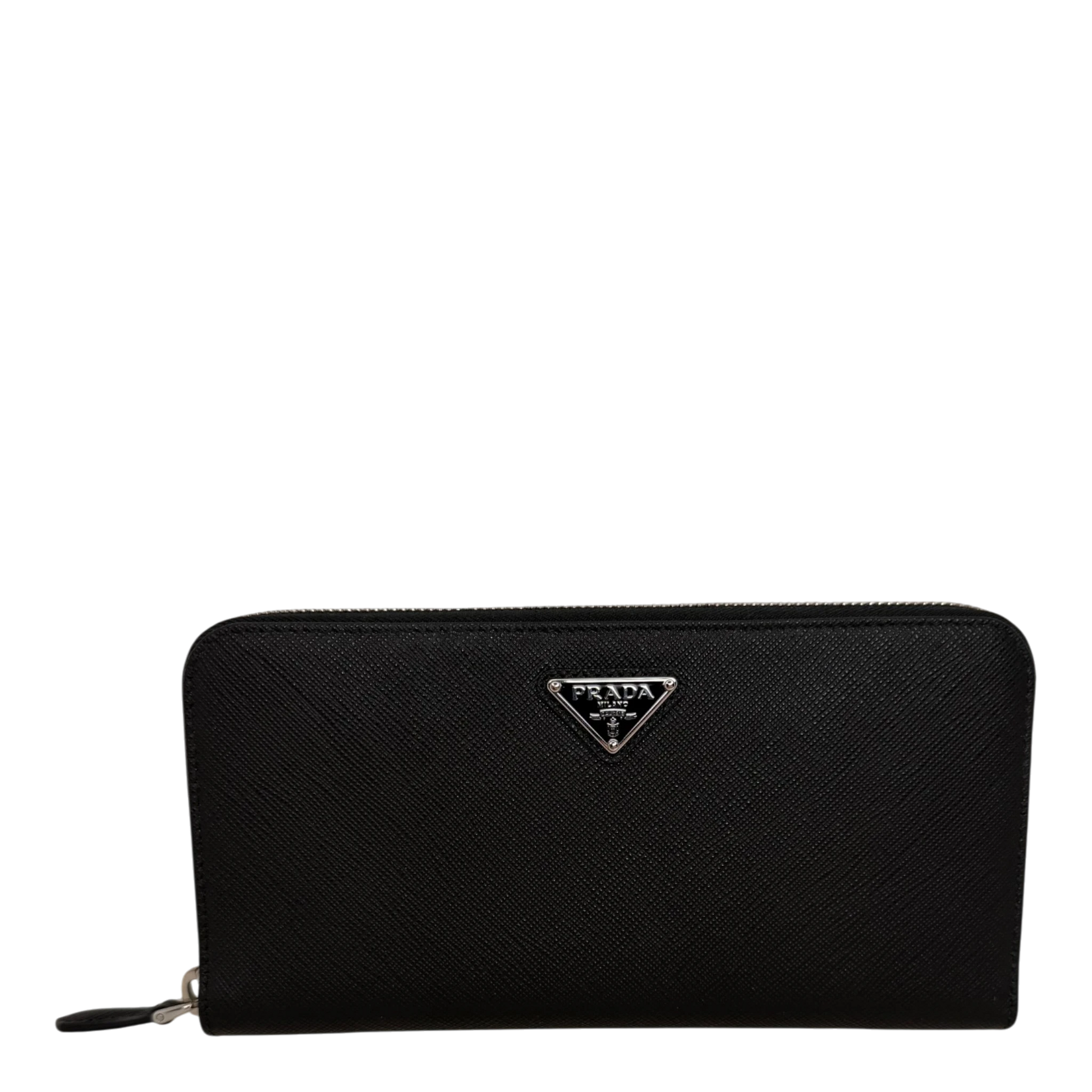 Prada Saffiano Zip Geldbörse Leder schwarz Fullset Prada