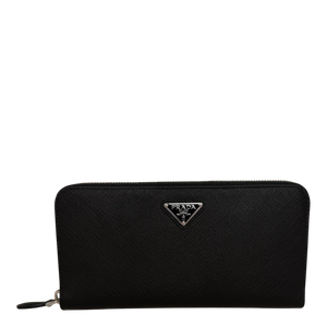 Prada Saffiano Zip Geldbörse Leder schwarz Fullset