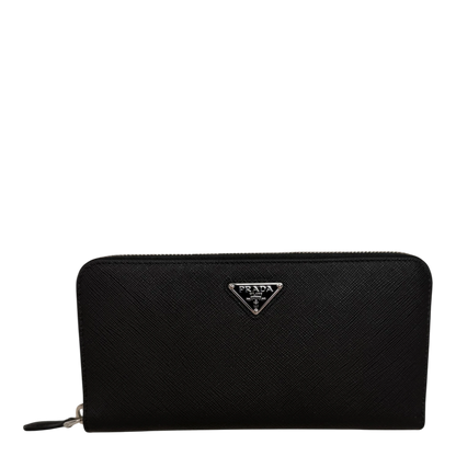 Prada Saffiano Zip Geldbörse Leder schwarz Fullset Prada