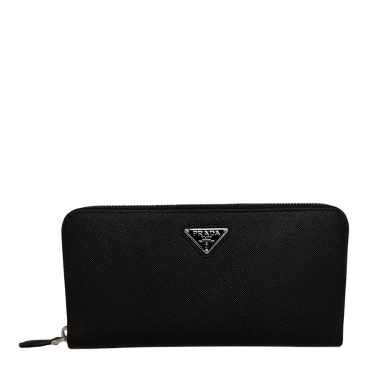 Prada Saffiano Zip Geldbörse Leder schwarz Fullset Prada