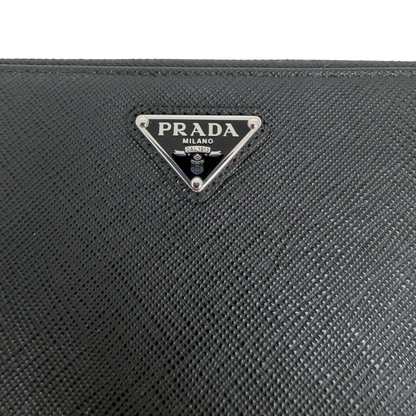 Prada Saffiano Zip Geldbörse Leder schwarz Fullset Prada