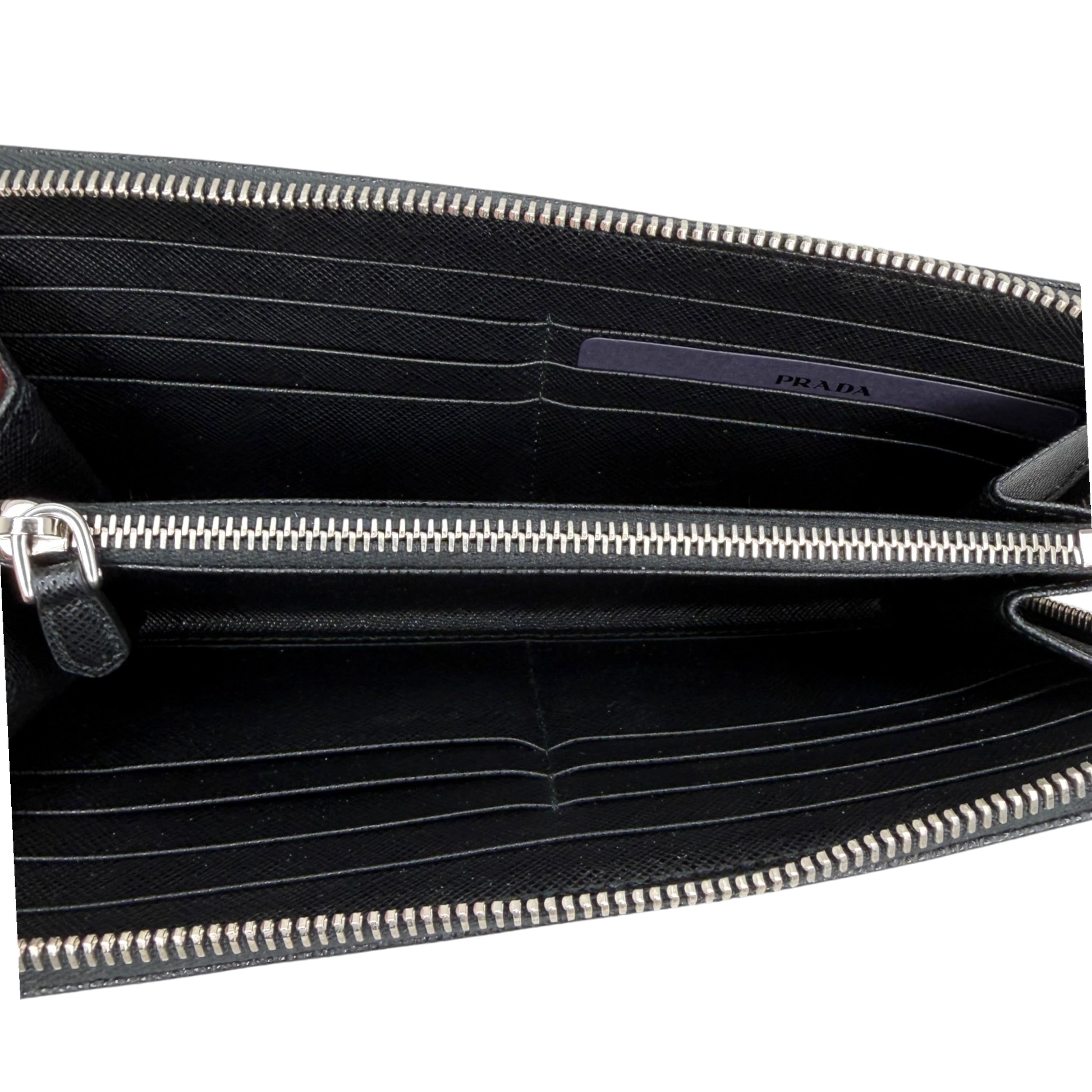 Prada Saffiano Zip Geldbörse Leder schwarz Fullset Prada