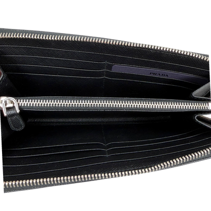 Prada Saffiano Zip Geldbörse Leder schwarz Fullset Prada