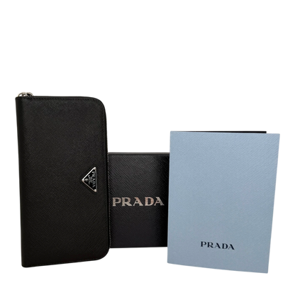 Prada Saffiano Zip Geldbörse Leder schwarz Fullset Prada