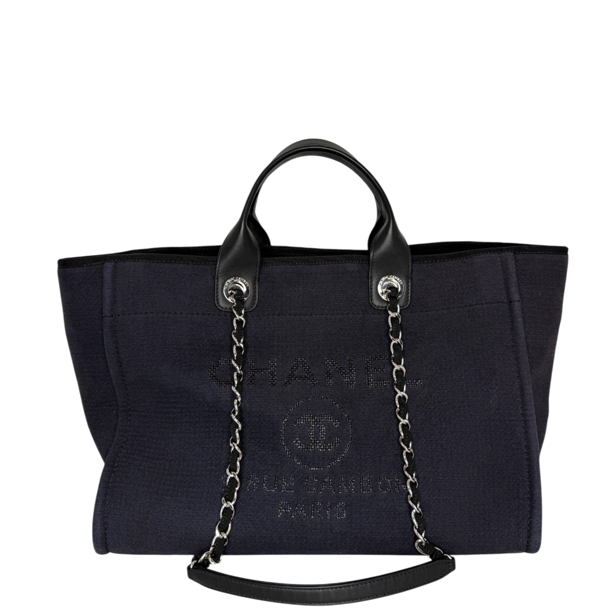 Chanel Deauville mittelgroße Tasche Navy silberne Hardware 2022 Chanel